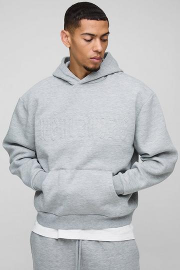 Oversized Boxy Worldwide Embossed Hoodie grey marl