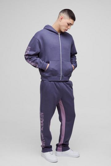 Oversized Boxy Printed Gusset Tracksuit purple