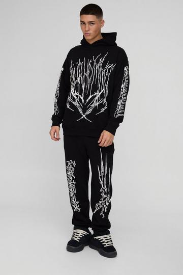 Black Pour Homme Cross Print Oversized Tracksuit