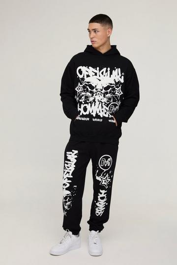 Black Official Homme Skull Print Oversized Tracksuit