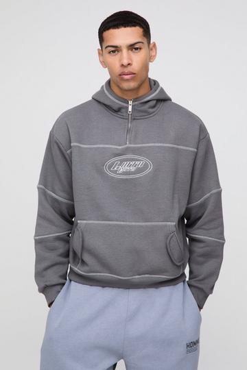 Charcoal Grey Oversized Boxy Contrast Stitch Embroidered Hoodie