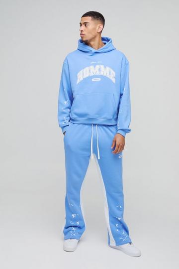 Oversized Boxy Homme Trainingspak Met Gusset En Verfspetters light blue