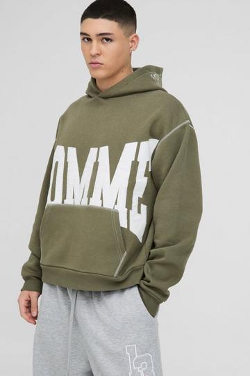 Oversized Boxy Keperstof Hoodie Met Contrasterende Stiksels khaki