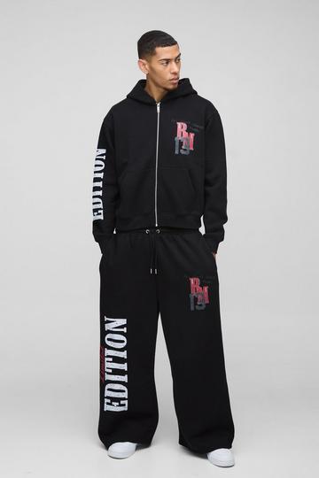 Black Oversized Boxy Zip Thru and Extreme Wide Leg Moto Tracksuit