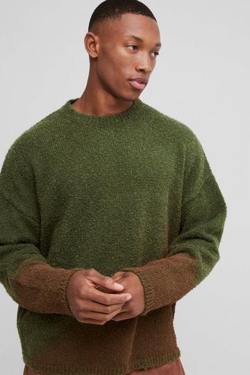 Boxy Ombre Boucle Knitted Jumper khaki