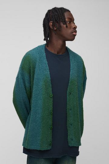 Relaxed Fit Stripe Boucle Knitted Cardigan green