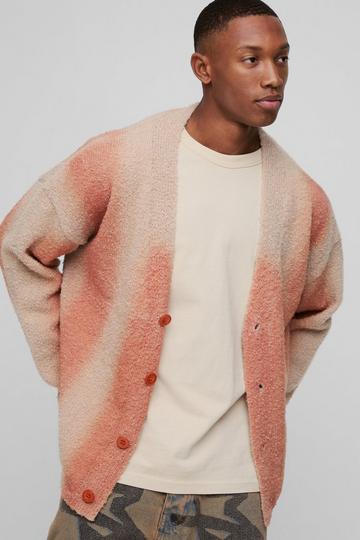 Relaxed Fit Stripe Boucle Knitted Cardigan orange