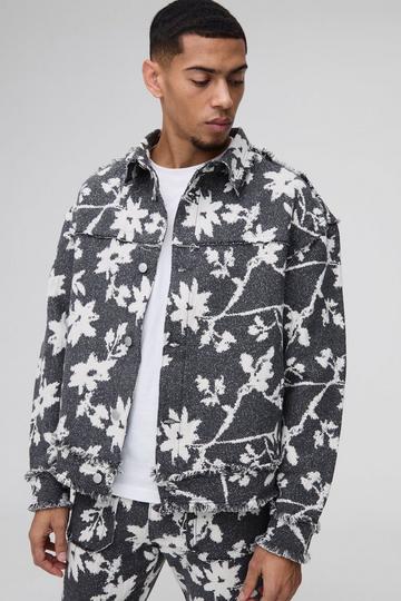 Regular Fit Floral Tapestry Overshirt charcoal
