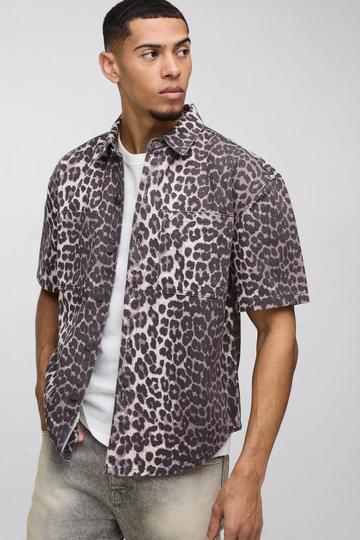 Lilac Purple Oversized Washed Twill Leopard Shirt