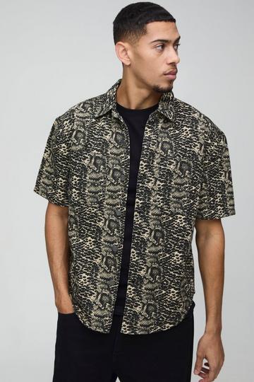 Oversized Washed Twill Warped Snake Print Shirt ecru