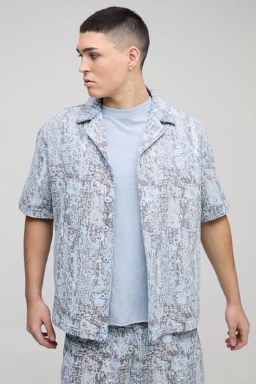 Oversized Revere Tapestry Denim Shirt light blue