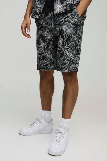 Black Relaxed Fit Tapestry Short