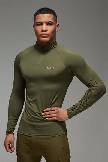 Man Active Muscle Fit Raglan 1/4 Zip khaki