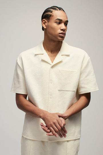 Oversized Embossed Houndstooth Shirt ecru