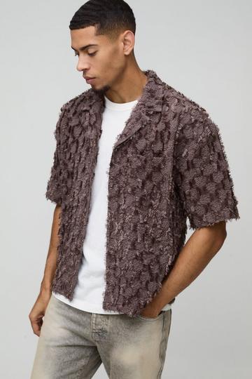 Oversized Boxy Revere Tufted Crinkle Shirt chocolate