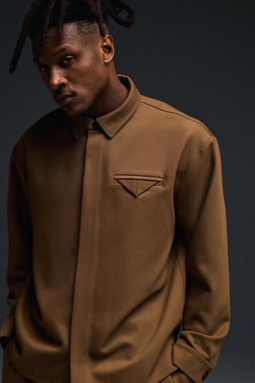 Oversized Twill Smart Overshirt With Pocket Detail taupe