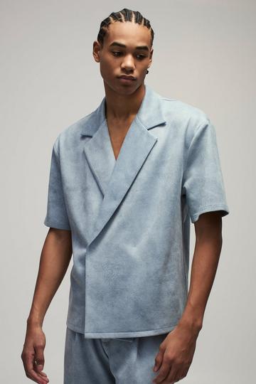 Oversized Wrap Smart Faux Suede Shirt light blue