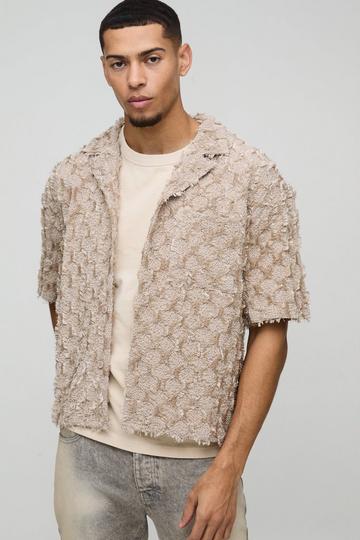 Oversized Boxy Revere Tufted Crinkle Shirt taupe