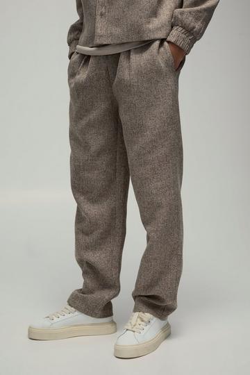 Straight Leg Boucle Elasticated Waist Trouser taupe