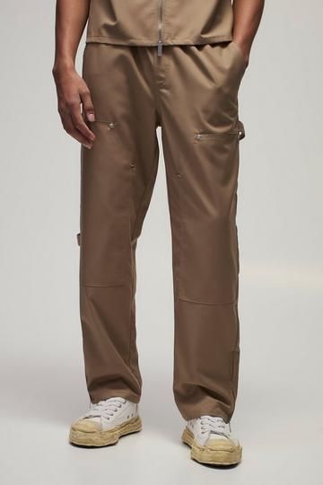 Stone Beige Straight Leg Carpenter Detail Trouser