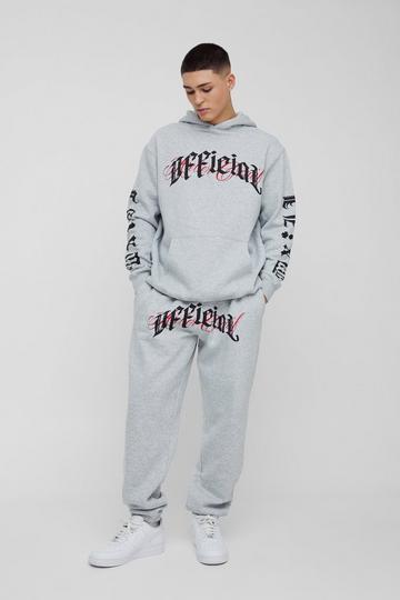 Oversized Official Crotch Print Hooded Tracksuit grey