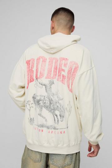 Ecru White Oversized Rodeo Western Graphic Washed Hoodie