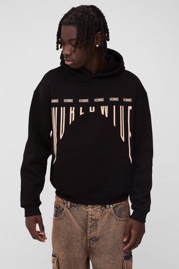 Boxy Worldwide Warped Graphic Hoodie black