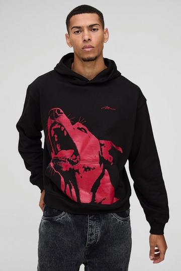 Boxy Man Dog Graphic Embroidered Hoodie black