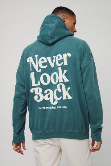 Oversized Gebleekte Never Look Back Hoodie Met Print forest