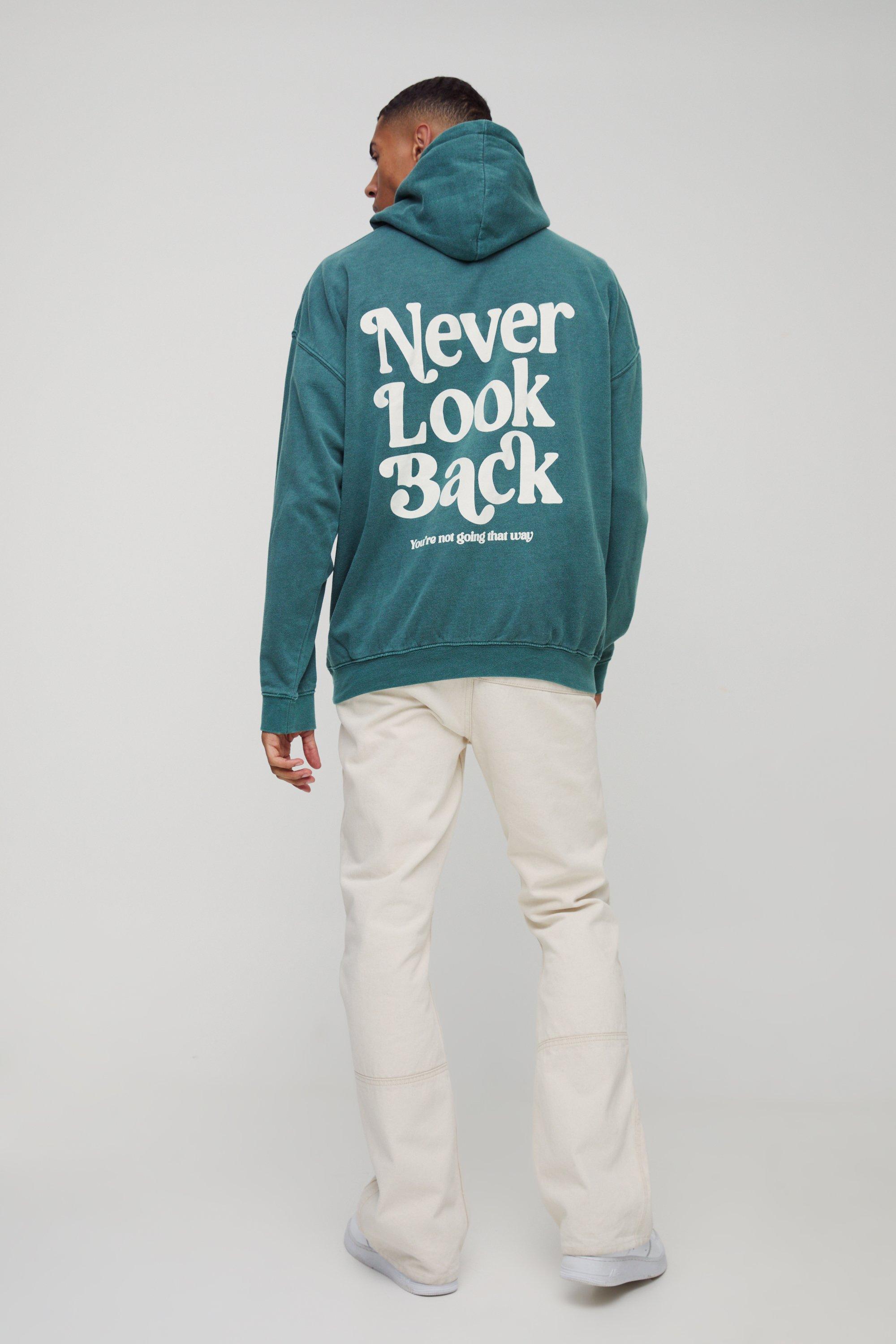 Oversized Never Look Back Graphic Washed Hoodie