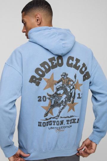 Oversized Rodeo Puff Print Washed Hoodie pastel blue