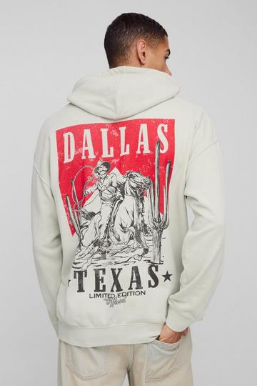 Ecru White Oversized Dallas Western Graphic Washed Hoodie