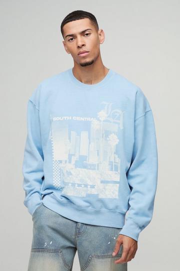 Oversized Gebleekte LA Trui Met Abstracte Print dusty blue