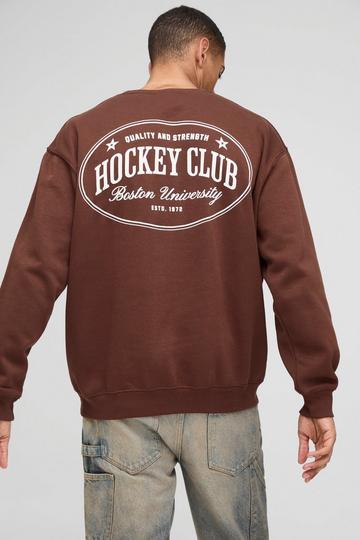 Chocolate Brown Oversized Hockey Club Graphic Sweatshirt