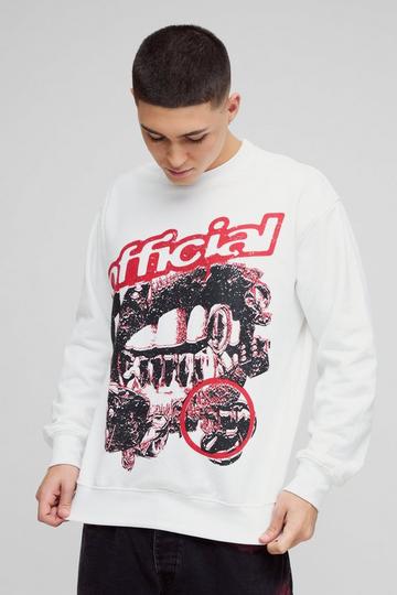 Oversized Gothic Official Lips Graphic Sweatshirt white