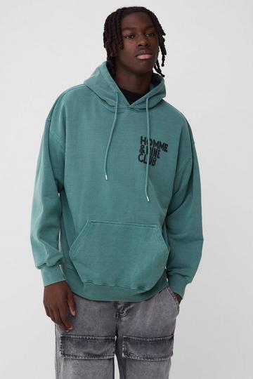 Oversized Wine Club Cartoon Graphic Washed Hoodie green