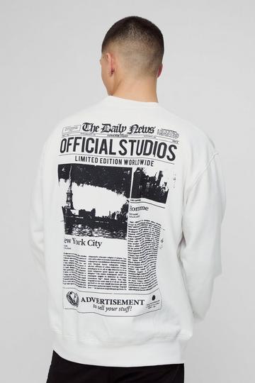 Oversized Official Studios Newspaper Graphic Sweatshirt white