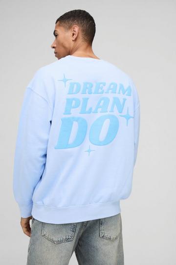 Oversized Dream Plan Do Star Puff Print Washed Sweatshirt pastel blue