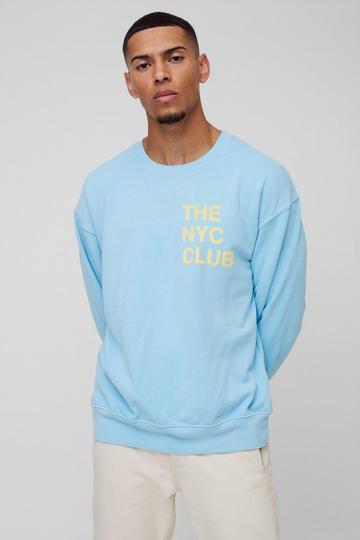 Oversized NYC Club Graphic Washed Sweatshirt pastel blue