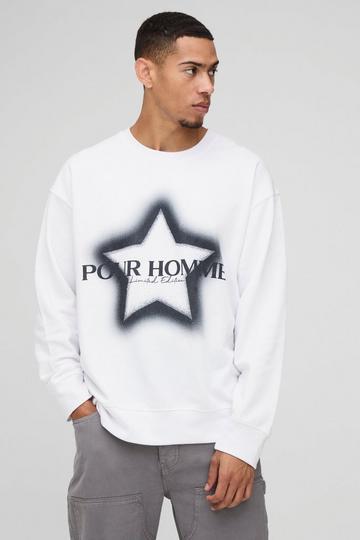 Oversized Pour Homme Star Graphic Sweatshirt white