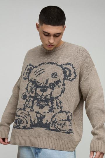 Oversized Teddy Graphic Knitted Jumper stone