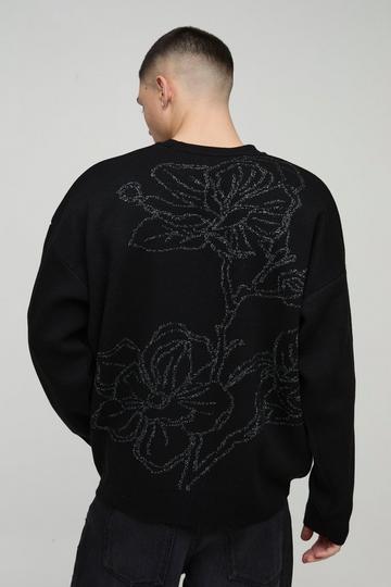 Oversized Reflective Graphic Knitted Jumper black