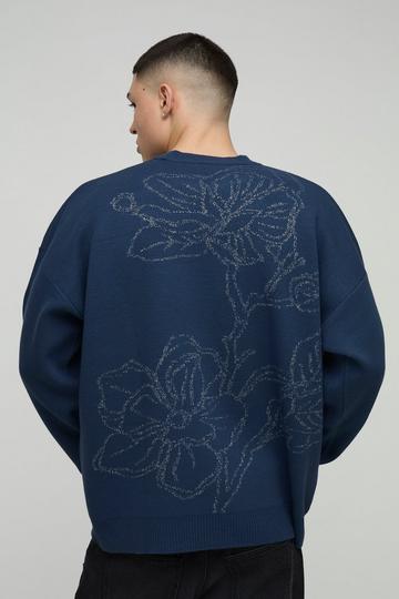 Oversized Glitter Floral Knitted Jumper grey