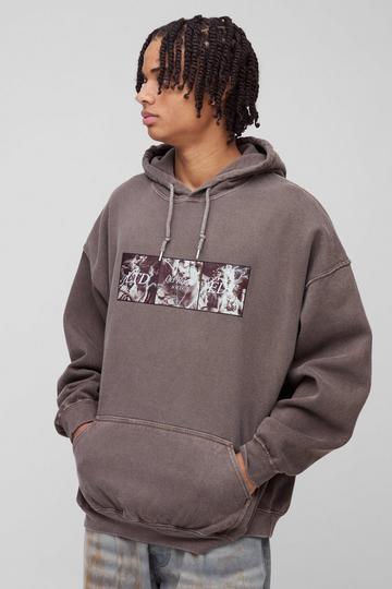 Oversized Renaissance Box Graphic Washed Hoodie dark brown