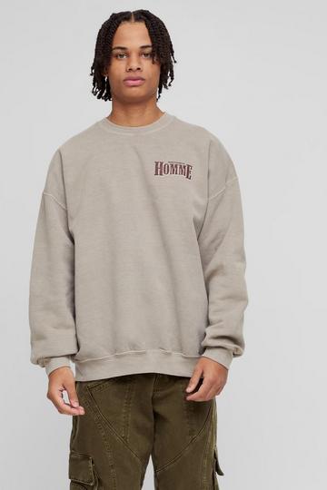 Oversized Homme Western Graphic Washed Sweatshirt brown