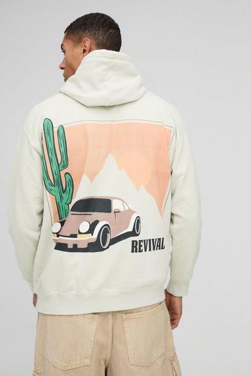 Ecru White Oversized Revival Western Puff Print Washed Hoodie