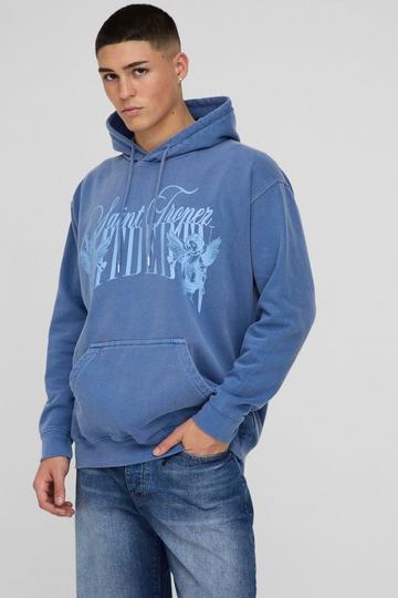 Oversized Gebleekte Saint Tropez Renaissance Hoodie Met Print navy