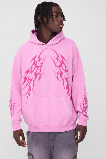 Oversized Gothic Graphic Washed Hoodie pink