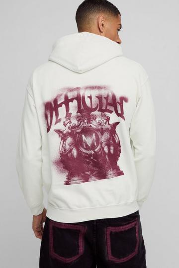 Ecru White Oversized Official M Renaissance Graphic Washed Hoodie