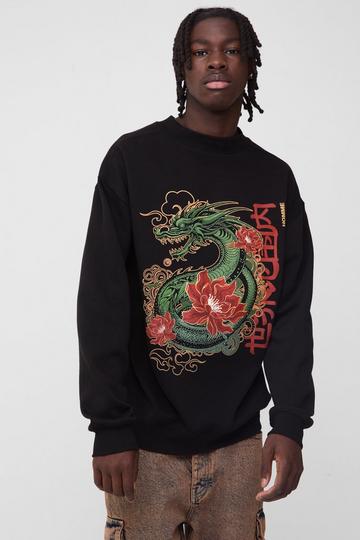 Oversized Worldwide Dragon Graphic Sweatshirt black